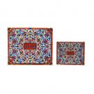Yair Emanuel Embroidered Tallit and Tefillin Bag Set with Oriental Red Flowers