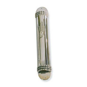Sterling Silver Mezuzah with Three Rows of Pearls