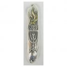 Sterling Silver Mezuzah with Menorah and Fiery Shin