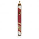 Round Pewter Mezuzah with Zigzag Stripe and Shin