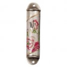 Rounded Semicircle Pewter Mezuzah with Roses and Shin