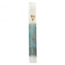 Plastic Mezuzah with Blue and Gold Floral Pattern and Hamsa
