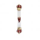 Red and Gold Mezuzah with Large Shin and Crowns