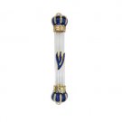 Crown Mezuzah with Blue and Gold Shin and White Stones