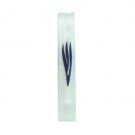 10 Centimeter Mezuzah of Matte White Glass with Blue Hebrew Letter Shin