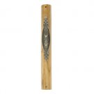12cm Mezuzah with Hamsa Pewter Plate in Wood