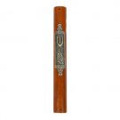 Wood Mezuzah with Metal Jerusalem Plaque in Light Cherry
