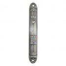 7 Centimeter Mezuzah of Burnished Pewter with Multi-Colored Rhinestone Design