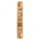 12cm Wood Mezuzah with a Patchwork Design