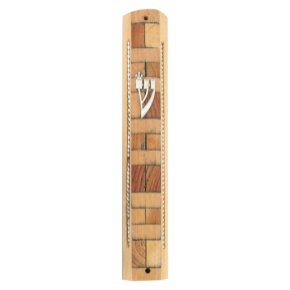 12cm Wood Mezuzah with a Patchwork Design