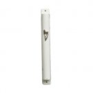 Plastic Mezuzah with Traditional Shin and Rectangle Back in White