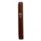 Wood Mezuzah with Silver Shin and Beads in Dark Brown Mahogany