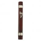 Dark Brown Wood Mezuzah with Metal Stripe