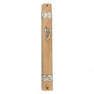 Light Brown Wood Mezuzah with Metal Stripe