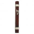 Wood Mezuzah with Metal Stripes and Bands