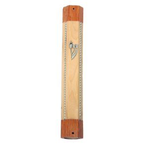12 cm octagonal mezuzah in two toned wood