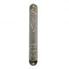 10cm Mezuzah with Large Shin and Flowers in Nickel