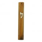 12 Centimeter Mezuzah with Octagonal Shape and Shin in Nut-Brown Wood