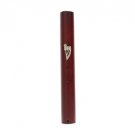 Dark Brown Wood Mezuzah with Traditional Hebrew Shin in Metal