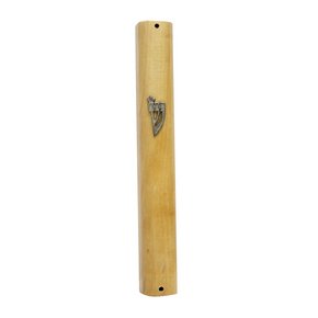 Light Brown Wool Mezuzah with Small Metal Shin