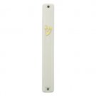 10 cm plastic mezuzah in white with gold