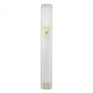 10 Centimeter See-Thru Mezuzah with Gold Shin in Clear Plastic