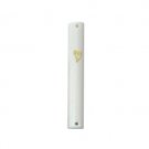 10 Centimeter Mezuzah of White Plastic with Raised Gold Hebrew Letter Shin