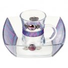 Glass Mayim Achronim Set with Geometric Pattern and Hebrew Plaque