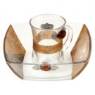 Glass Mayim Achronim Set with Brown Leaves and Hebrew Inscription
