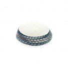 22 Centimeter White Knitted Kippah with Striped Borders