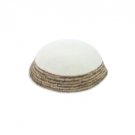 White DMC Knitted Kippah with Brown Stripes