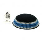 21 Centimeter Black Knitted Kippah with Blue and Teal Stripes and Black Lines