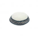 White DMC Knitted Kippah with Blue and Gray Band
