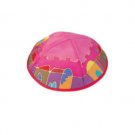 Yair Emanuel Red Silk Kippah with Jerusalem motif