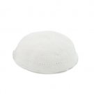 15 Centimeter Tightly-Knitted Kippah in Solid White with Open-Work Stripes