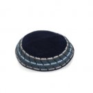 15 cm. Navy Blue and Light Blue Wool Knitted Kippah