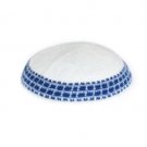 16 cm white knitted kippah with different colored border