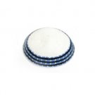 15cm White Knitted Kippah with Alternating Black and Blue Stripes