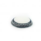 15cm White Knitted Kippah with Blue and Grey Stripes