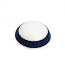 16 Centimeter Tightly-Knitted Kippah in White with Blue and Black Border Pattern