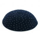 17 Centimeter Blue Knitted DMC Style Kippah with Blue Dots and Thick Yarn