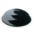 16 Centimeter Black and Grey Knitted Kippah with Angular Pattern