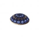 Blue DMC Knitted Kippah with Stars of David and Brown Rim