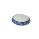 White DMC Knitted Kippah with Light and Dark Blue Stripes