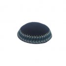 Blue DMC Knitted Kippah with Blue Grey and Black Stripes