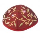 Yair Emanuel Magenta Machine Embroidered Kippah with Floral Design