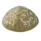 Yair Emanuel Gold Machine Embroidered Kippah with Floral Design