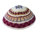 Yair Emanuel White and Magenta Patterned Machine Embroidered Kippah