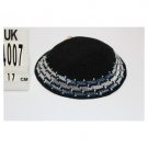 Black DMC Knitted Kippah with Blue and Grey Stripes