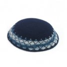 17 Blue Knitted Kippah with DMC Blue and White Diamonds